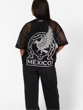 Mexico Graphic Mesh Short Sleeve Shirt - Black large